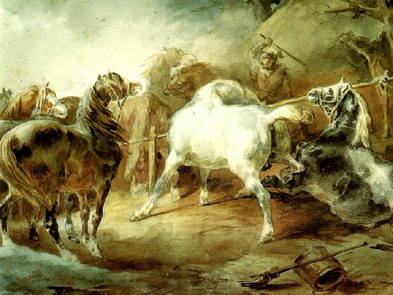 charles emile callande chevaux se battant dans un corral Sweden oil painting art